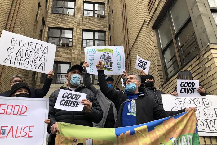 A photo of tenants rallying in the Bronx for good cause legislation